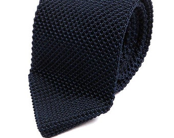 Navy Blue Pointed Silk Knitted Tie