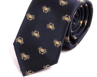 Mens Tie Blue Crab Print Tie, Gift for Him