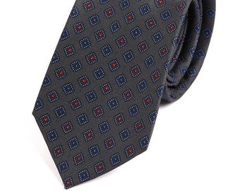 Mens Tie, Silk Tie Grey & Red Macclesfield