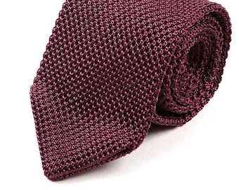 Corbata de punto de seda en punta rosa oscuro Rouge