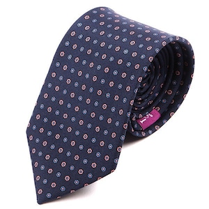 Cravate circulaire en soie bleu marine et rose