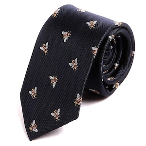Navy Blue Bumblebee Pattern Tie 7.5cm, Gift for Him