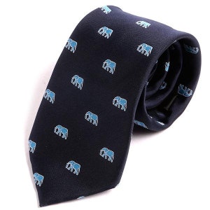 Mens Tie Navy Blue Elephant Print Tie, Gift for Him