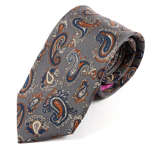 Dofi Grey And Blue Paisley Silk Tie 7cm