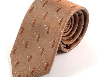 Brown Lighthouse Print Silk Tie 7cm