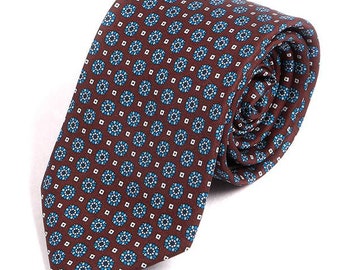 Rocco Brown Mini Medallion Motif Tie, Gift for Him