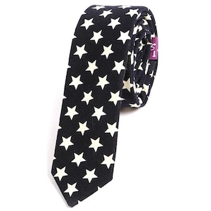 Mens Skinny Tie Navy Blue Bold Star