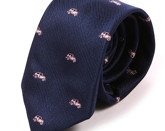 Azul Retro Car Pattern 7cm Ply Tie