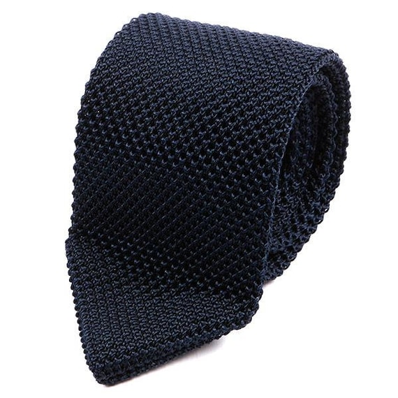 Navy Blue Pointed Silk Knitted Tie Etsy