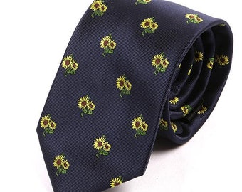 Navy Blue Sunflower 7.5cm Ply Tie, Gift for Him