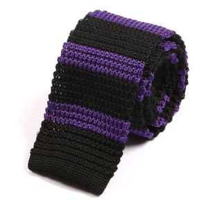 Dexter Purple & Black Striped Silk Knitted Tie 6cm