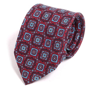 Mens Tie Cass Burgundy Mac-Inspired Motif Print Tie, Gift for Him