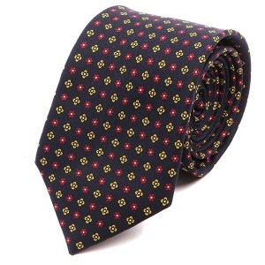 Men&#39;s Tie, Dark Navy Blue & Yellow Floral Printed Silk Tie