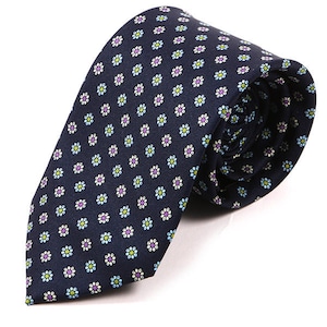 Classic Navy Blue Mini Floral Motif Tie