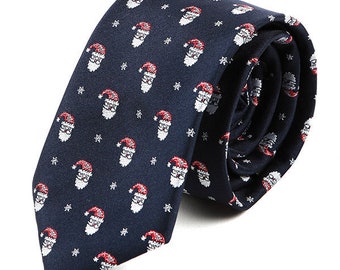 Corbata navideña con motivo de Papá Noel azul marino