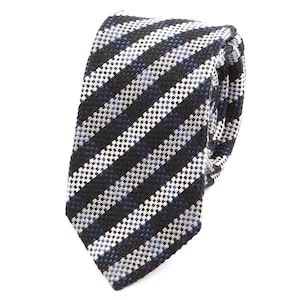 Mens Skinny Tie Navy Blue & Grey Wool