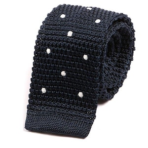 Navy Polka Dot Silk Knitted Tie