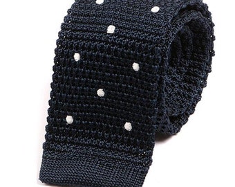 Navy Polka Dot Silk Knitted Tie