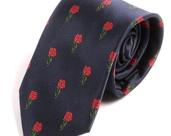 Corbata de capas de 7 cm con estampado de flores de rosa de caballero azul, regalo para él