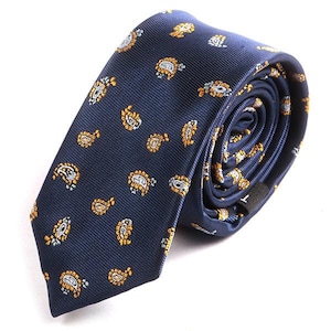 Mens Tie Blue Gold Paisley 6cm Slim Tie
