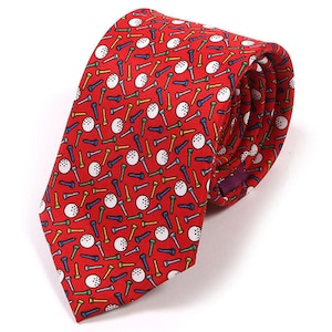 Red Golf Ball & Tees Silk Tie 7cm