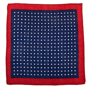 Dark Blue & Red Dot Wool Pocket Square 26cm