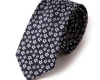 Mens Tie Navy Blue Mini Floral Slim Tie