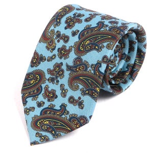 Light Blue Frederick Bold Paisley IMS Motif Print Tie, Gift for Him