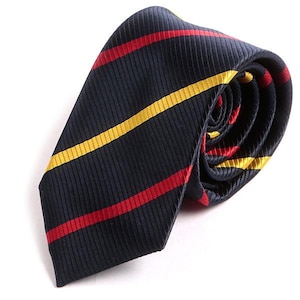 Mens Tie Blue, Red And Yellow Stripe 7.5cm Ply Tie, Gift for Him