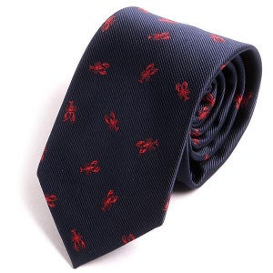 Mens Tie Navy Blue Lobster Print Tie, Gift for Him