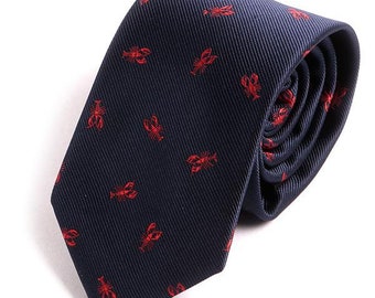 Mens Tie Navy Blue Lobster Print Tie, Gift for Him