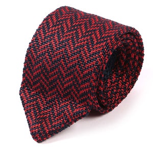 Silk Knit Tie Red & Navy Blue Pointed Silk Knitted Tie