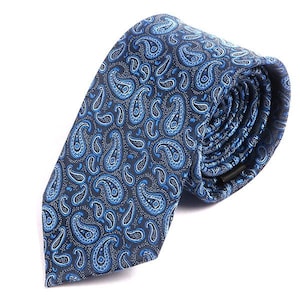 Mens Tie Blue Mini Paisley Print Tie, Gift for Him