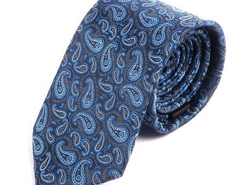 Mens Tie Blue Mini Paisley Print Tie, Gift for Him