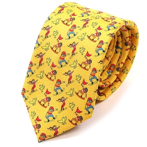 Yellow Skier Print Silk Tie 7cm