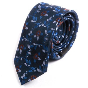 Mens Tie Blue Floral Slim Necktie 6cm