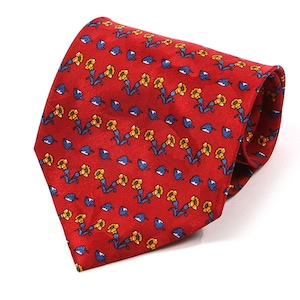 Red Floral Pattern Wide Silk Tie 10cm