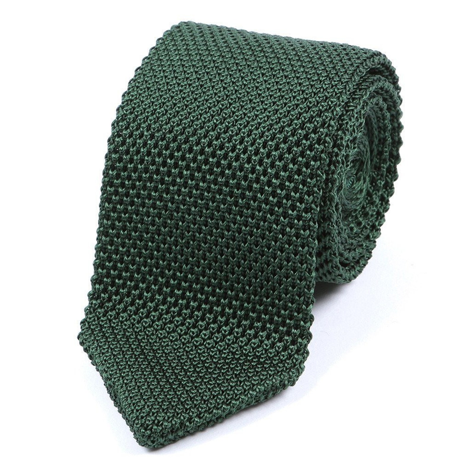 Dark Green Pointed Silk Knitted Tie Etsy