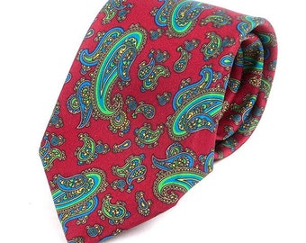 Mens Tie Red Frederick Bold Paisley IMS Motif Print Tie, Gift for Him