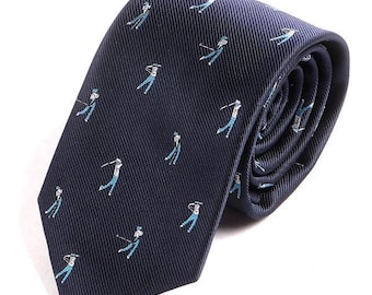 Navy Blue Golfer Pattern Tie 7.5cm, Gift for Him