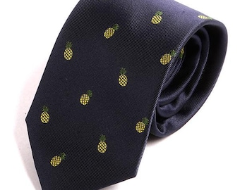 Blue Pineapple Pattern 7cm Ply Tie, Gift for Him