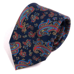 Navy Blue Frederick Bold Paisley IMS Motif Print Tie, Gift for Him
