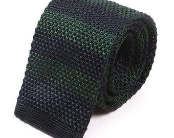 Green & Navy Blue Silk Knitted Tie