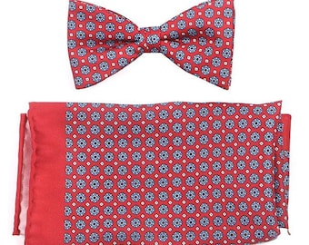 Rocco Red Mini Medallion Bow Tie & Pocket Square Set