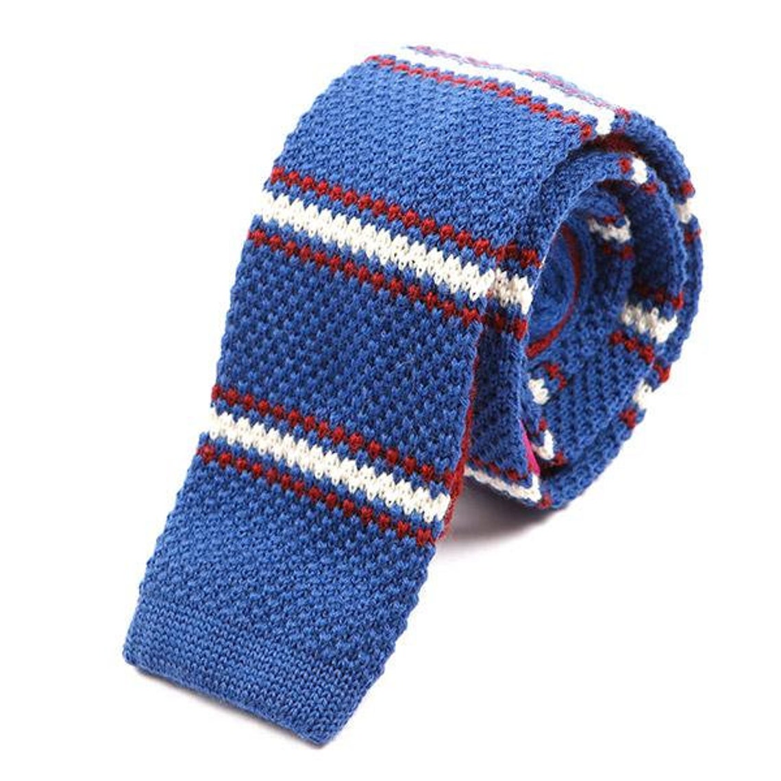 Striped Tie Knit Tie Navy Blue & Red Striped Knitted Tie One | Etsy