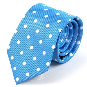 Light Blue Tie with White Polka Dots