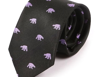 Black Tie with Purple Bear Pattern 7.5cm