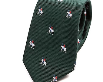 Mens Skinny Tie Green Polo Print