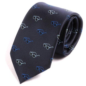 Mens Tie Blue Glasses Print Tie, Gift for Him