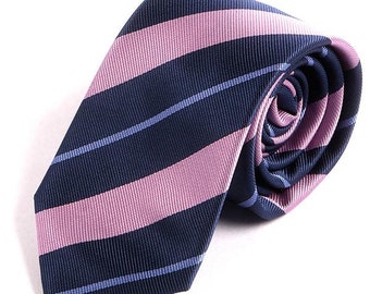 Mens Tie Pink & Blue 7.5cm Ply Stripe Tie, Gift for Him